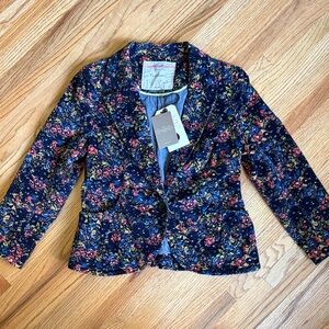 Cartonnier size 6 Navy Floral Velvet Blazer Anthropologie